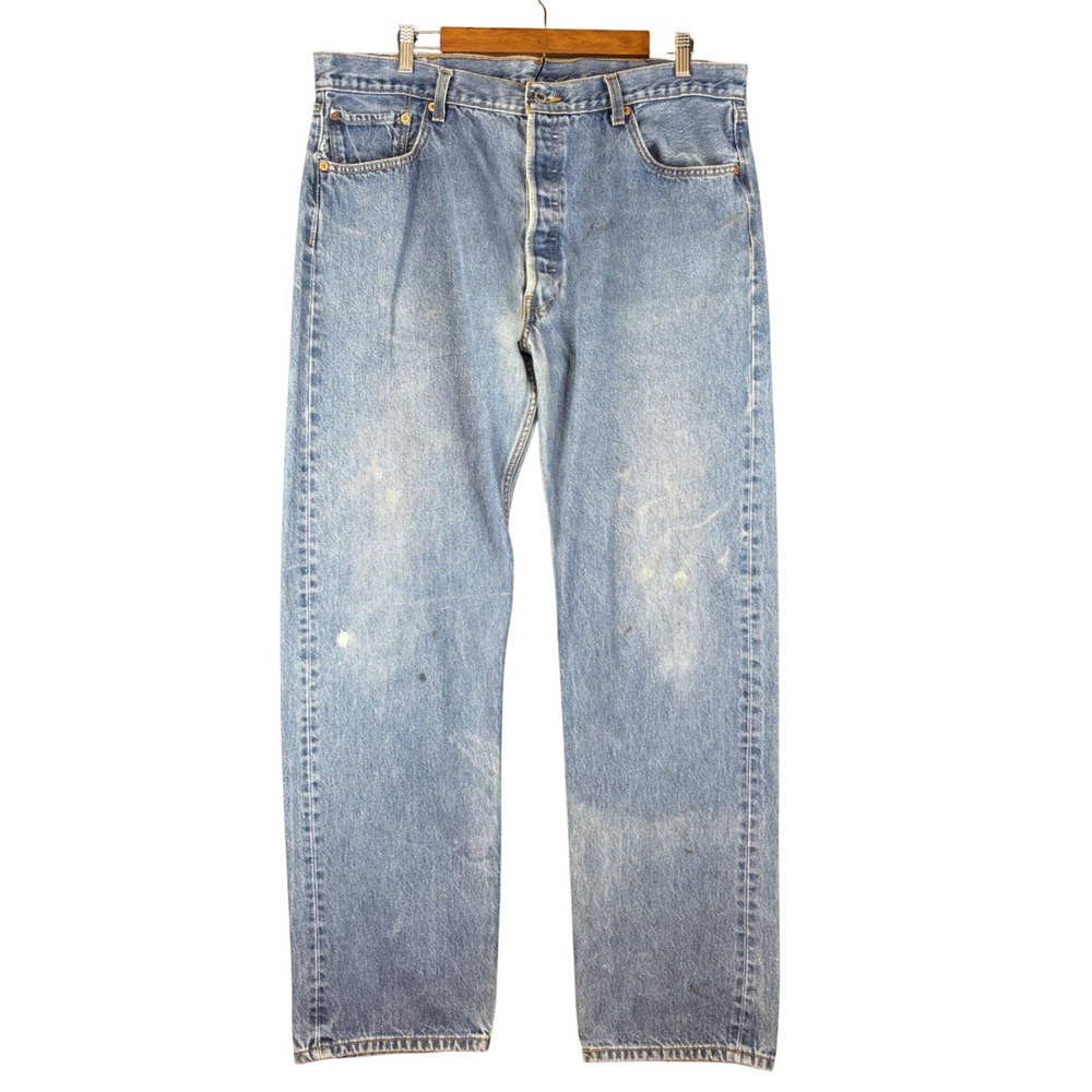 Levis 501 Men Light Wash Button Fly Straight Leg Denim Jeans W40 L36 Streetwear